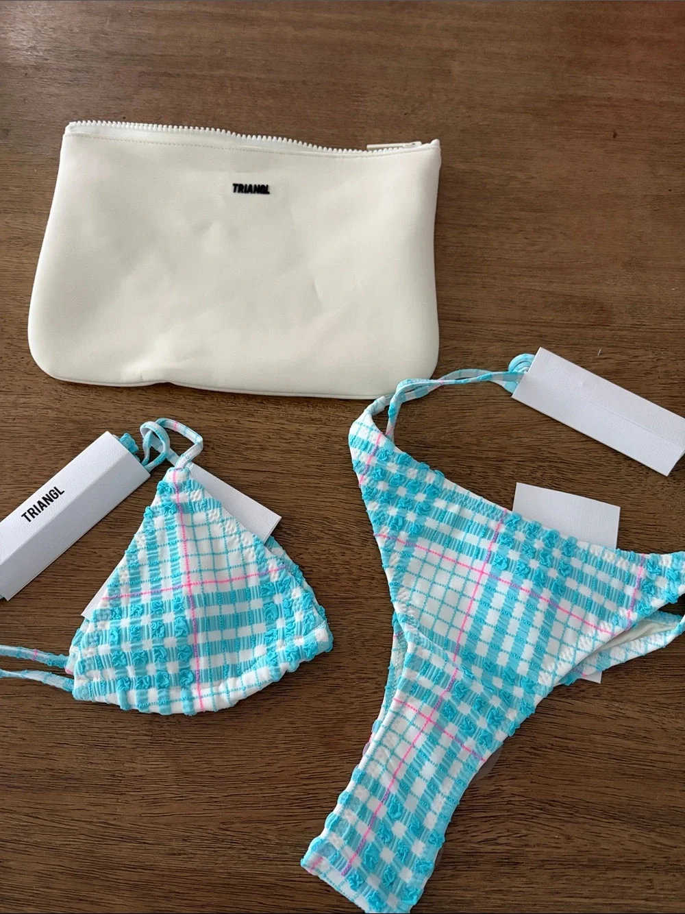New Triangl VINCA - BLUE BLOSS CHECK TRIANGLE BIKINI SET